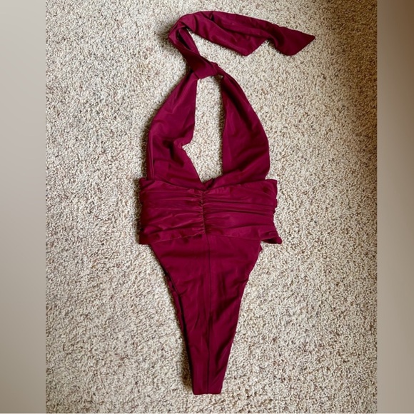 Set: Riot Swim Milli + Ivy Mini Skirt Cover Up Set in Merlot Burgundy Size Small - Picture 5 of 13